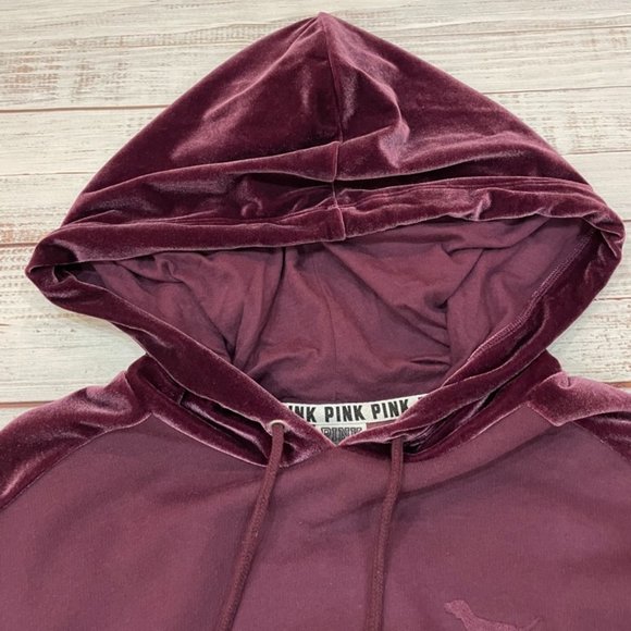 Women's PINK Velvet Cropped Hoodie Sweatshirt - Picture 4 of 6